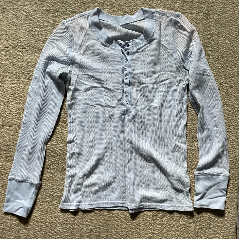 Aerie Light Blue Long Sleeve Henley Shirt